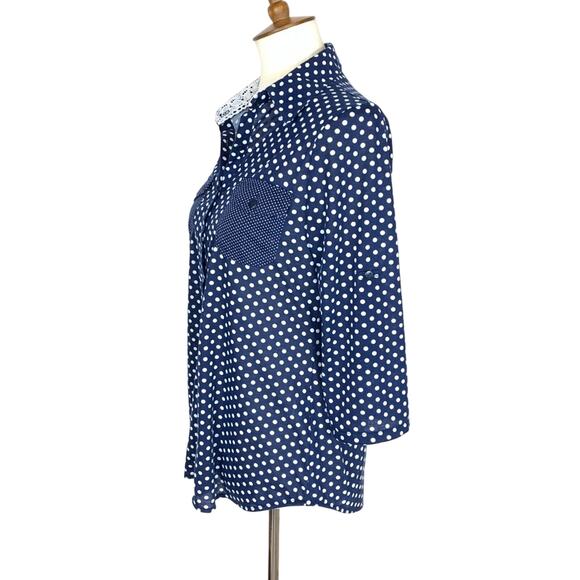 Eden & Olivia Blue White Polka Dot Blouse Small - Picture 5 of 8